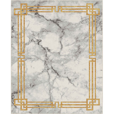 Gerde Marble Beige Abstract Pattern Flat-Pile Rug