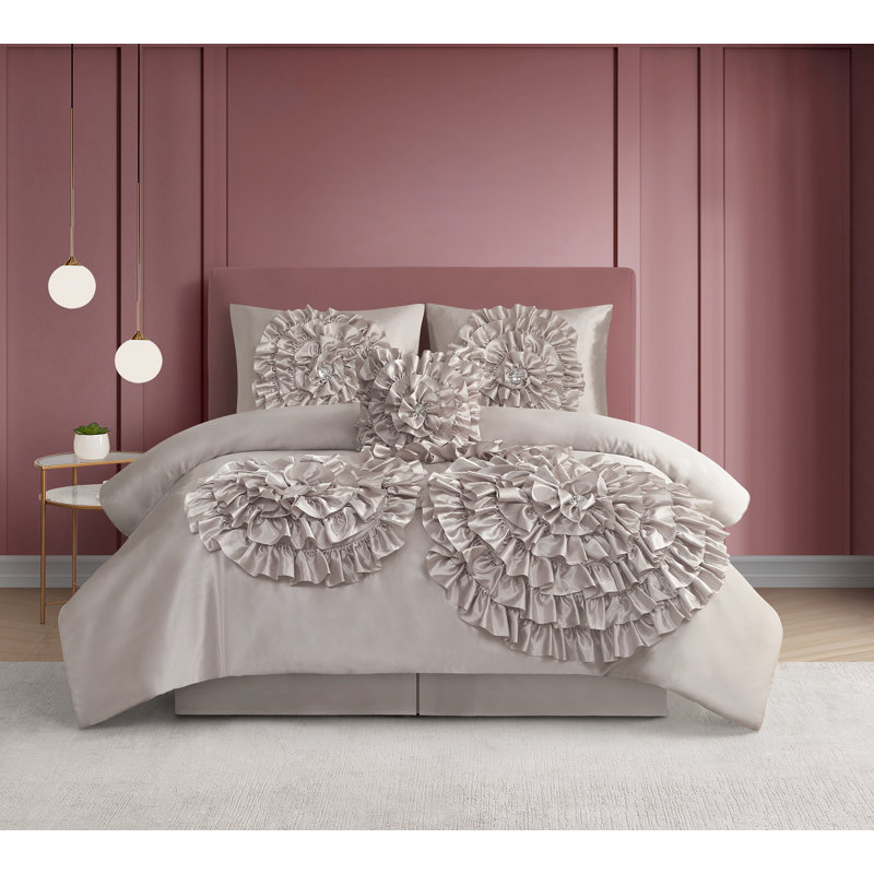Florence 5 Piece Floral Reversible Comforter Set, King Comforter + 4 Additional Pieces