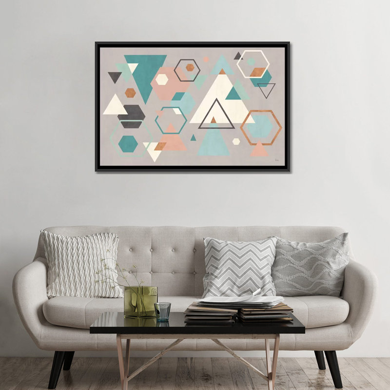« abstract geo i gray », impression sur toile, Toile avec cadre noir, Pas de tapis, H 32 po x l 48 po x P 1,5 po