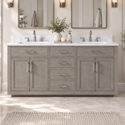 Arrthor 72'' Freestanding Double Bathroom Vanity with Engineered Stone Top