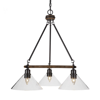 Blacksmith 3 Light Chandelier, 10" Clear Bubble Glass