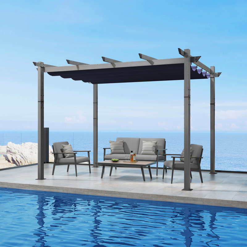 Pergola en aluminium mauve avec auvent, H 96,5 po x l 158 po x P 118 po, Marine