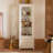 71'' Freestanding Upholstered Display Cabinet, Upholstered Glass Door Cabinet With Ceiling Light,Wine Cabinet With Adjustable Shelves, For Livingroom, Kitchen, Bar & Dining Room - White