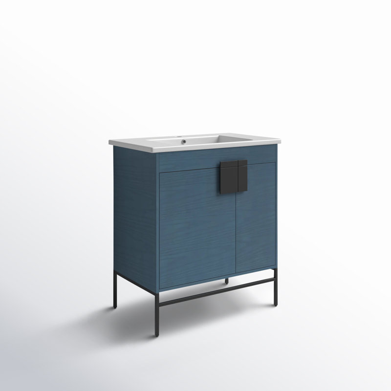 Ensemble de meuble-lavabo simple 30 po Maisie, Noir mat, Bleu français