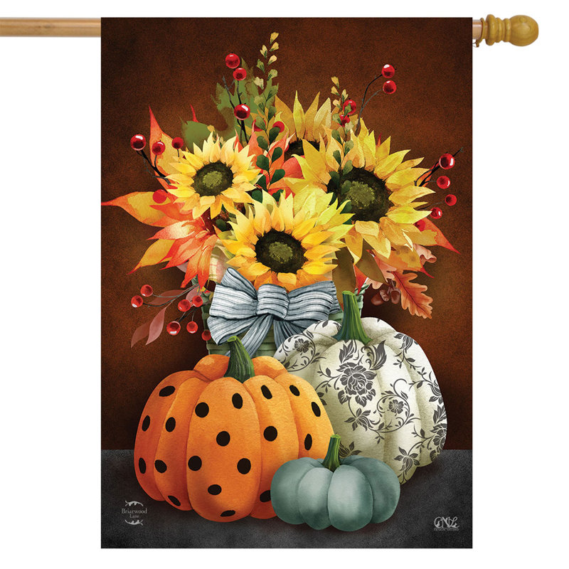 Drapeau de maison à motif de citrouilles et de tournesols