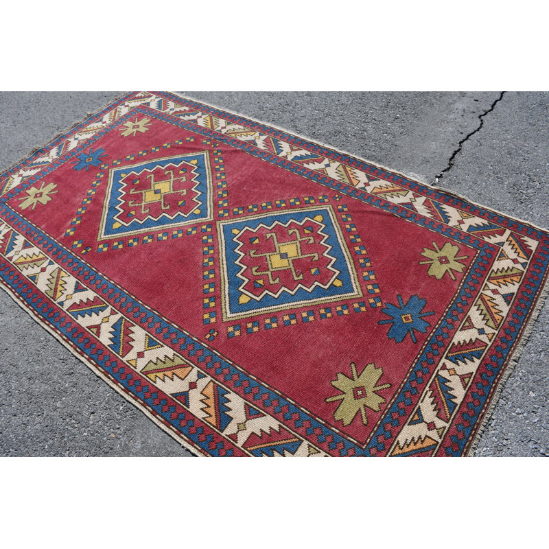 Tapis turc Oushak fait à la main dans des tons de rouge vif pour la chambre à coucher et la décoration intérieure rouge / beige