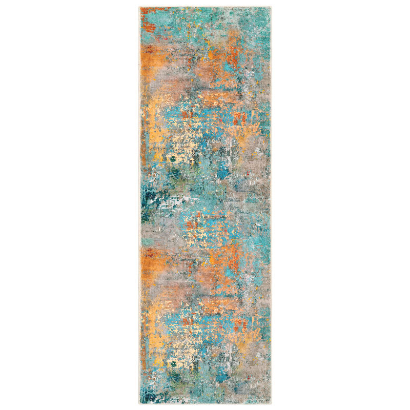 Tapis lavables abstraits modernes pour la chambre à coucher Kayo, Tapis de couloir 2 pi x 6 pi