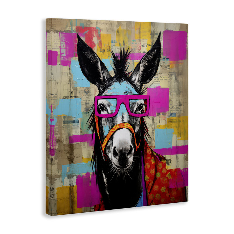«Quirky Spectacle Donkey», art mural sur toile par LSR Design Studio, H 48 po x l 36 po