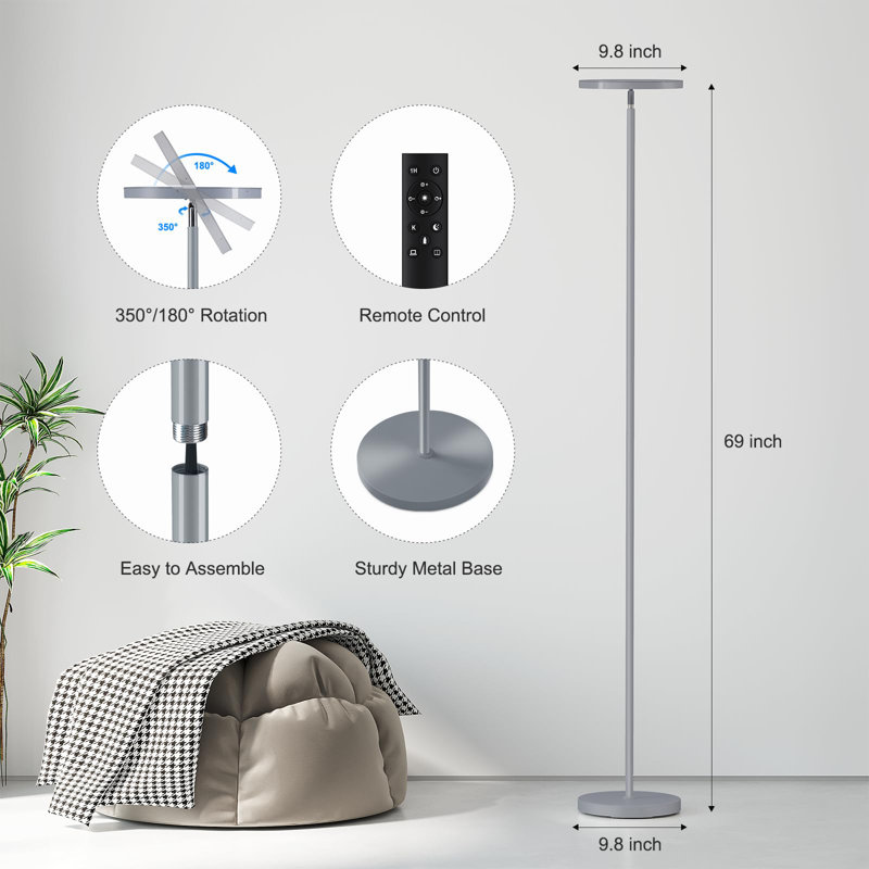 32W Super Bright LED Floor Lamp with Remote Control, Gray