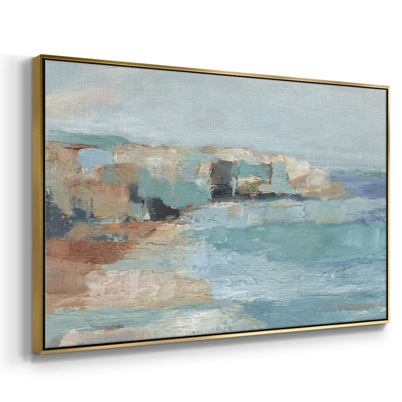 Toile tendue encadrée avec cadre mural "Falaise turquoise" - prête à être accrochée, H 27 po x l 41 po x P 2 po