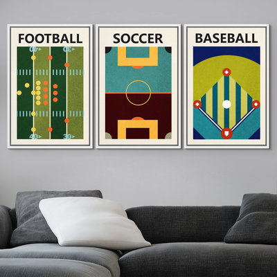 Mid-Century Modern Retro Sports & Fitness, Athlètes Boy's Room Pop Modern Images, impression numérique sur toile, impression numérique sur toile