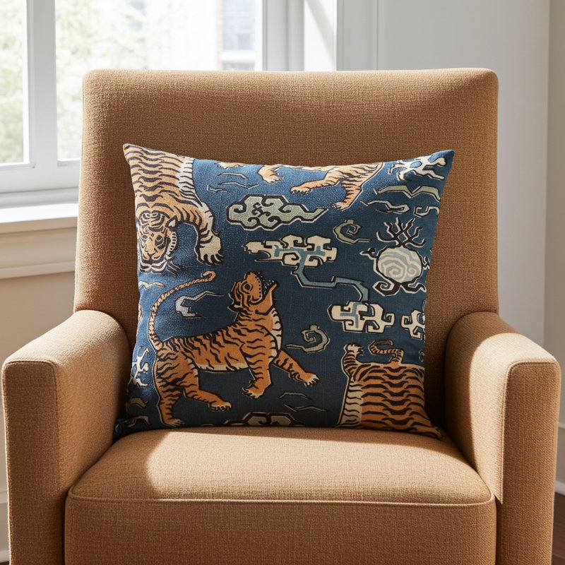 Kimono Tiger Indoor/Outdoor Pillow Cover & Insert, Floor Pillow, 24" x 24"