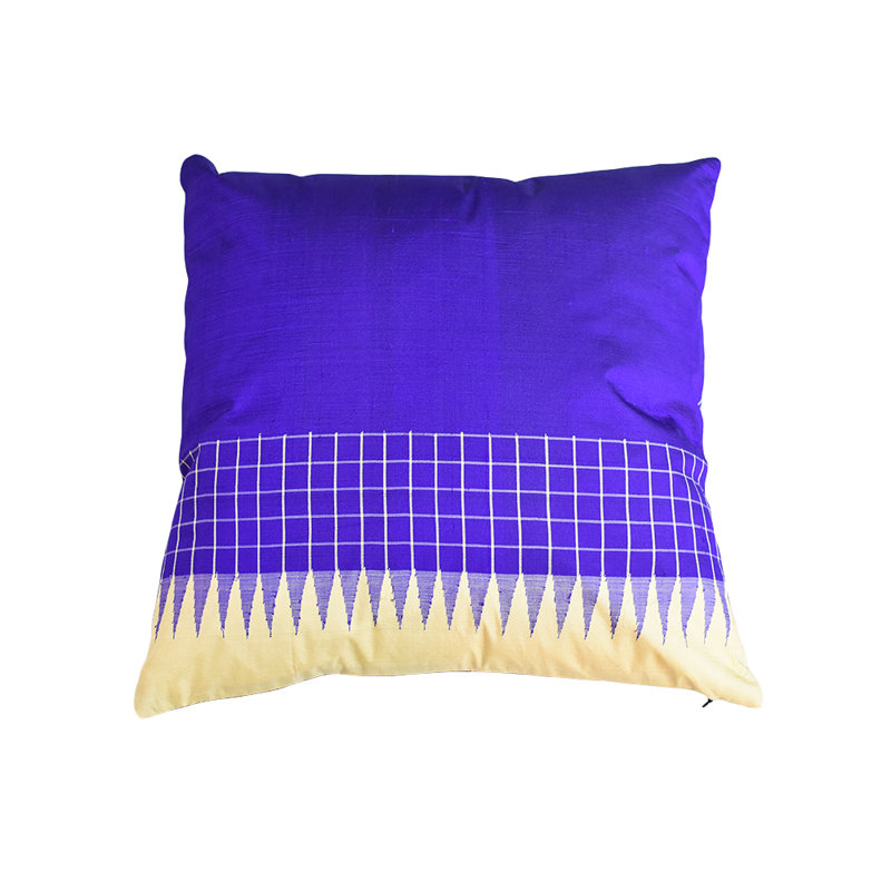 Housses de coussin décoratives faites à la main de 16 po x 16 po à motif géométrique bleu soie d'intérieur, paquet de 1