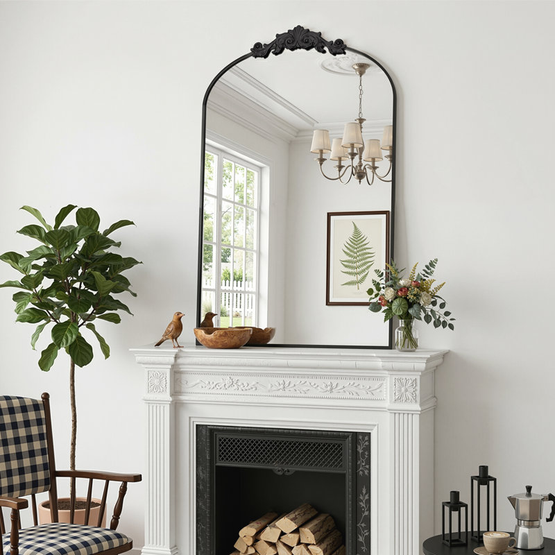 Antique Decorative Mirrors with Carved Metal Frame for Bedroom, Living Room, Entryway, Fireplace, Hallway, Black, 24"×36"