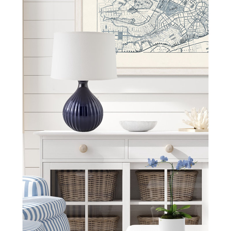 Erkerd Ceramic Table Lamp, Gloss Navy