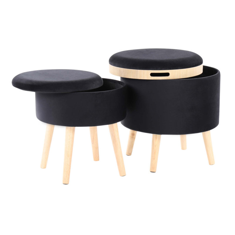 Ensemble de repose-pieds contemporain en velours avec tabouret assorti et pieds en bois, parfait pour la vie moderne et un rangement supplémentaire