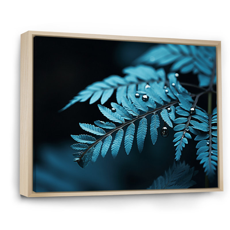 Ferns Turquoise Whimsy II - imprimé, 34" H x 44" W, Cadre flottant brun