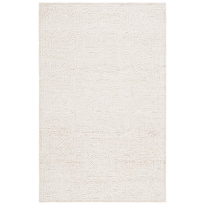 Houde Hand Tufted Wool Cotton with Latex Geometric Rug in Gold/Ivory