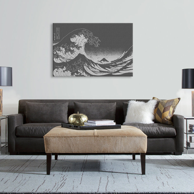 Impression d’art graphique sur toile tendue « sketch of Great Wave » par Katsushika Hokusai, H 26 po x l 40 po x P 1,5 po