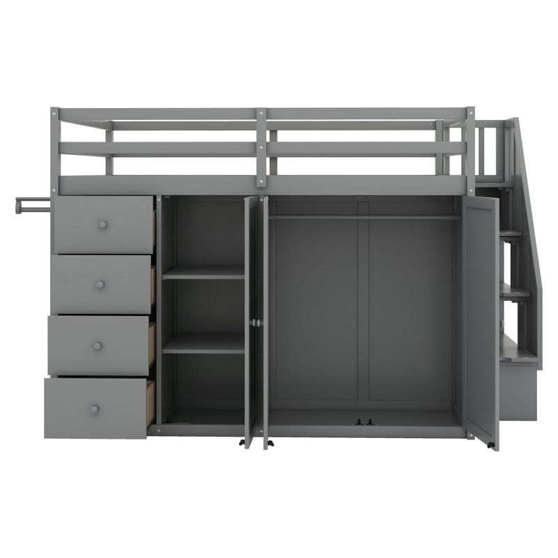 Jeanni Kids Full Loft Bed with Drawers, Gray