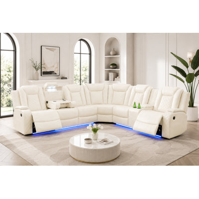 Canapé modulaire inclinable électrique en cuir 3 pièces avec chargeurs sans fil et éclairage DEL 210 po