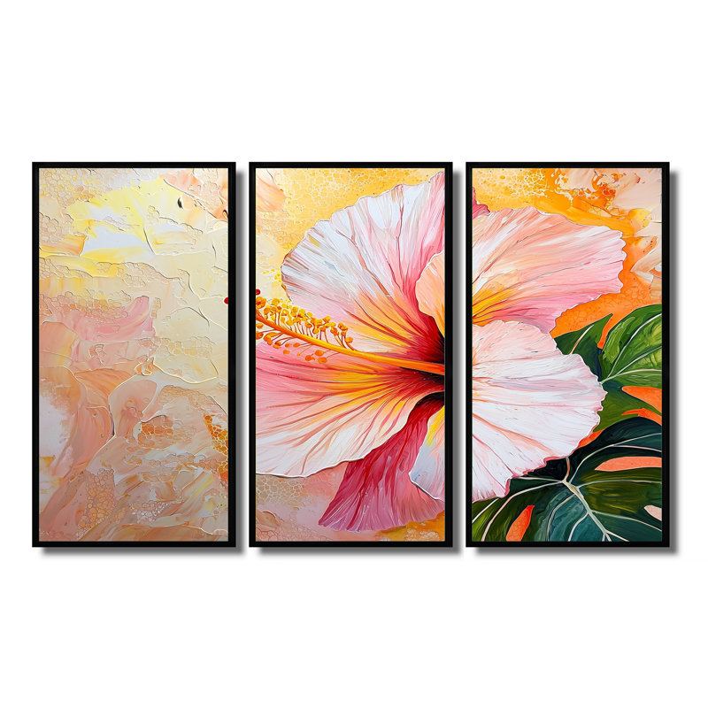 Hibiscus coucher de soleil à Hawaï - ensemble de salon Hibiscus Wall Art, H 28 po x l 36 po, Reproduction avec cadre flottant