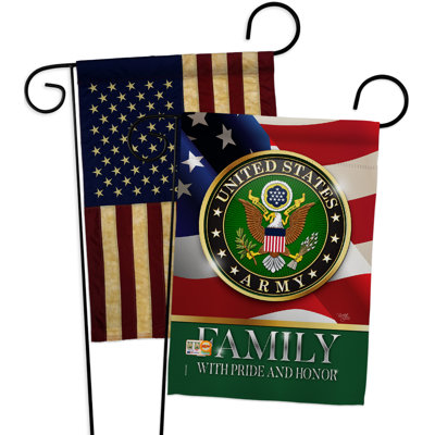 Drapeau de jardin 2 côtés en polyester de 2 côtés, "american armée family" , des impressions décoratives