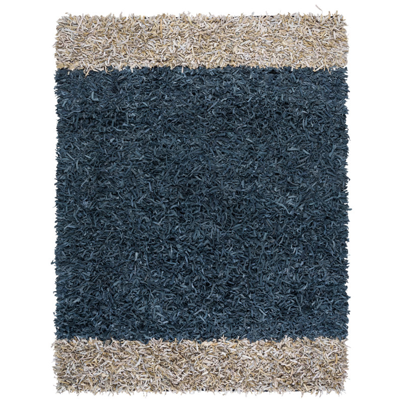 Leather Shag 602 Hand Woven 90% Leather; 10% Cotton Geometric Rug, Rectangle 3' x 5'