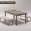 4-Person Dining Room Set, Mid-century Rectangular  Wood  Dining Table with 2 Upholstered Benches  for Apartment Kitchen