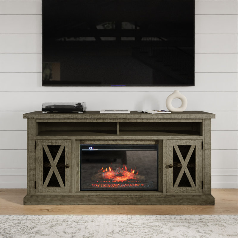 Lynbrook TV Stand for TVs up to 70" with Fireplace Included, Driftwood Gray