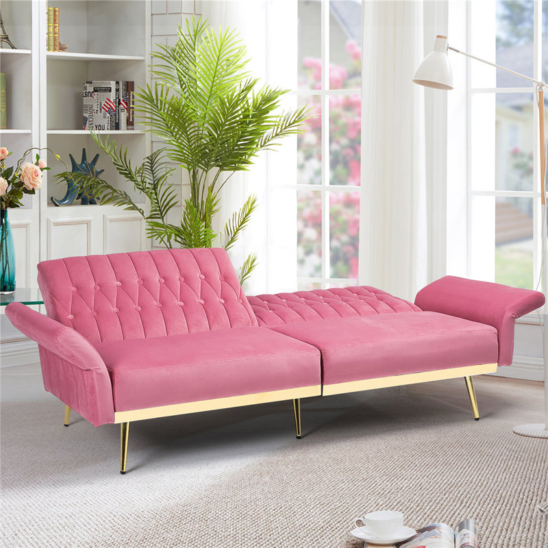 Canapé à accoudoirs évasés 68,5 po Somiya, Velours rose