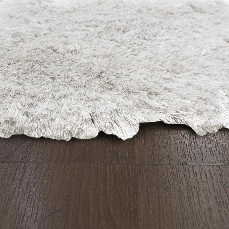 Tapis argenté à poils longs fabriqué à la main Kailyn, Rectangle 8 pi x 10 pi