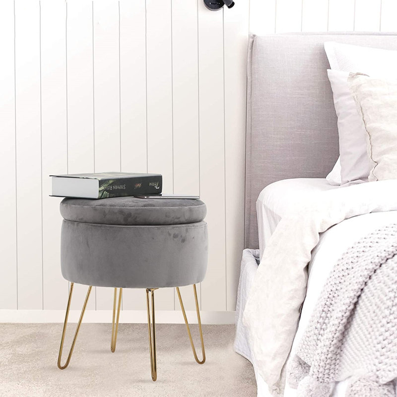 Repose-pieds rond avec rangement, Gris