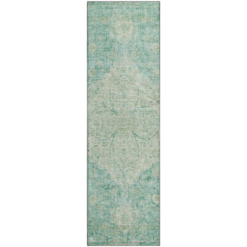 Premium Machine Washable Mayfield AMF2136 global Rug, 2'3" x 7'6" Runner, Teal
