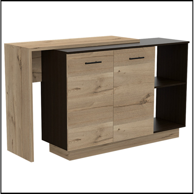 Chesterfield 2-Shelf 1-Drawer Kitchen Island in Wengue and Light Oak, Combining Modern Design with Ample Storage and Display Space.