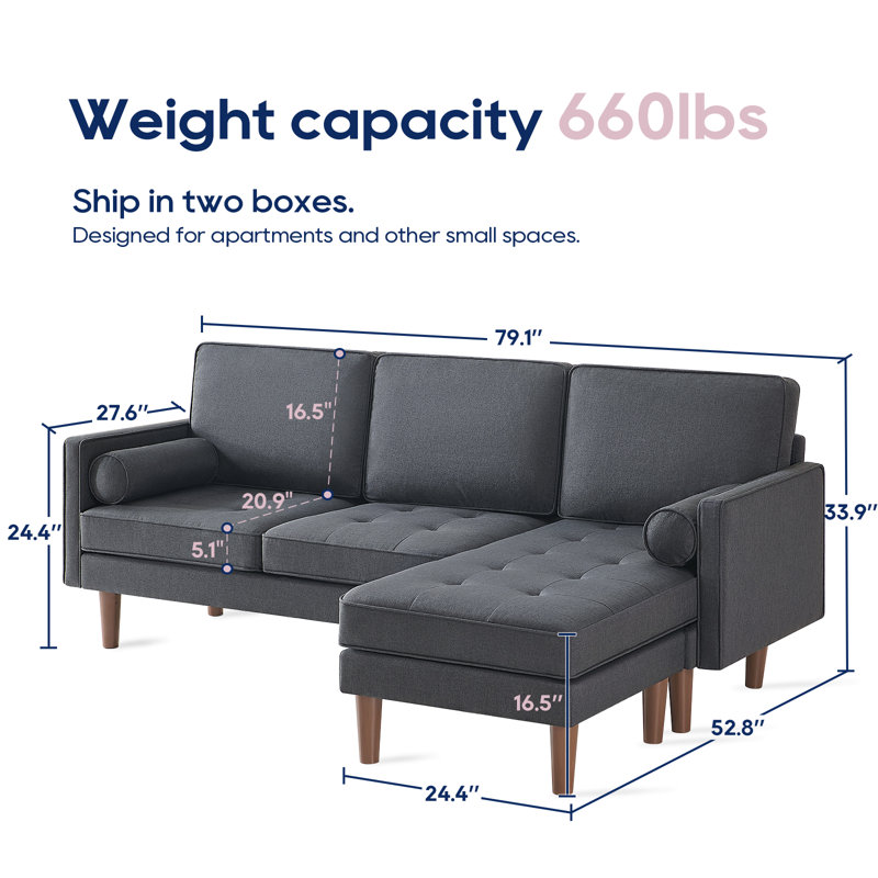 Canapé modulaire rembourré 3 pièces mozell, Mélange de polyester gris foncé