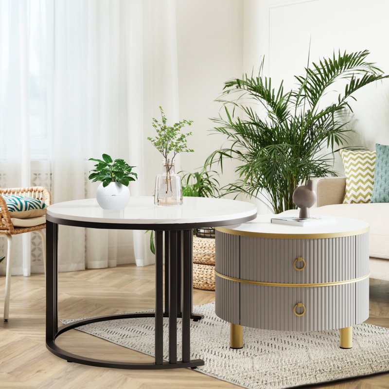 Avalise Frame Coffee Table with Storage, White/Grey, Black