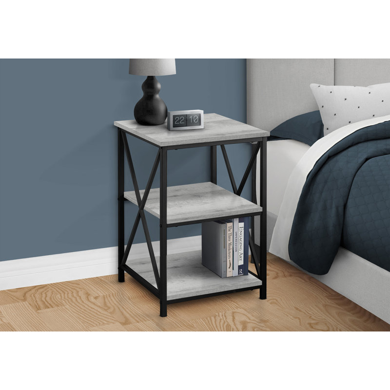 Table de bout contemporaine à 3 niveaux avec rangement, Gris / Noir