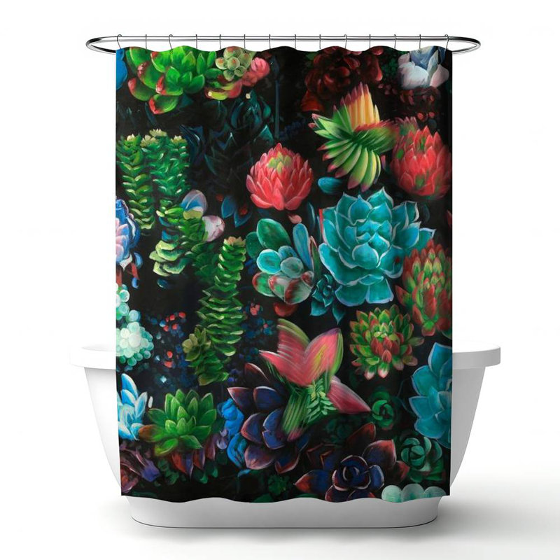 Floral – Polyester Shower Curtain, Dye Sublimation Print, 71" W × 74" L, Multicolor Green