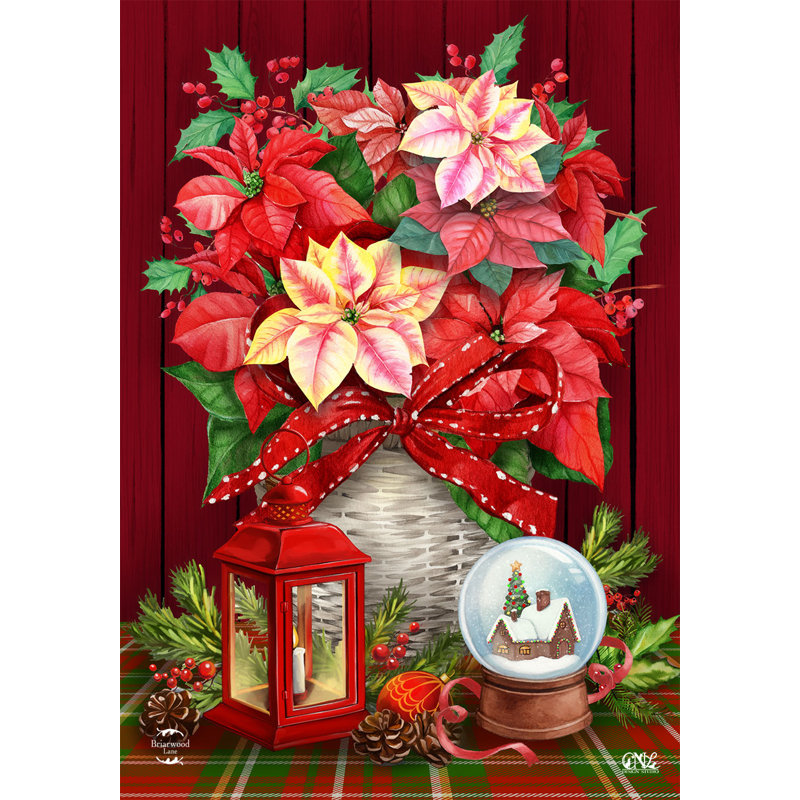Drapeau de Noël panier de poinsettias, Noël rouge