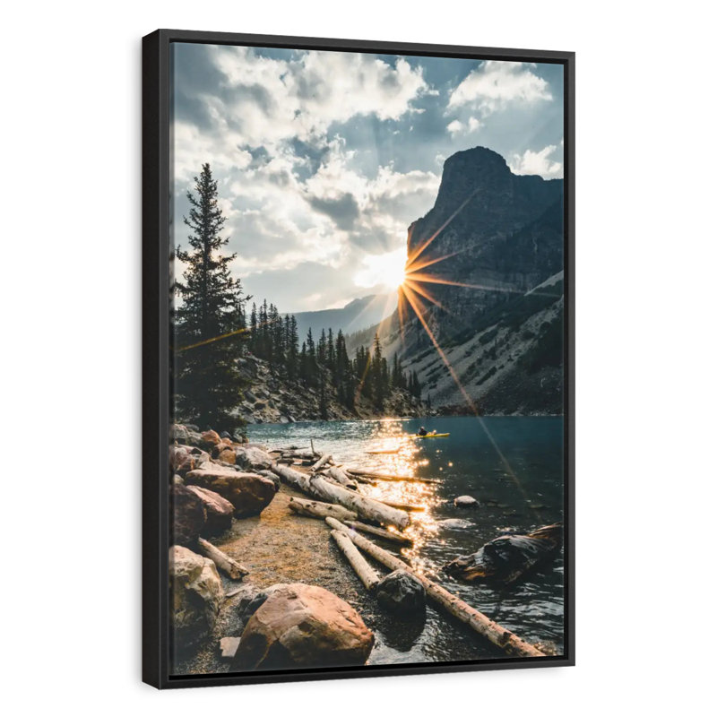 Moraine Lake Sunburst, 9 po x 13 po, Cadre flottant noir
