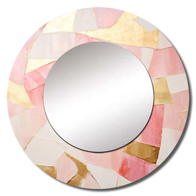 Pink And Gold Tessellations I - Abstract Shapes Unique Mirror, Modern Large Round Wall Mirror, Printed Metal Art