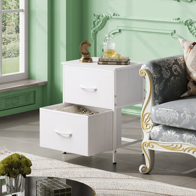 Nightstand with 2 Drawers, Small Bedroom Dresser and Bedside Table, End Table with Fabric Bins for Closet, Entryway, College Dorm