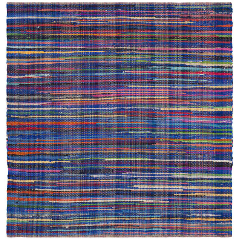 Fales Rag Rug Hand Woven Cotton Striped Rug, Square 6'