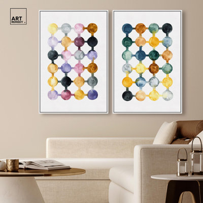 Lavender & Gold Geometric Harmony Canvas Print Modern Abstract Art Set by Art Remedy, Black Frame, 10 x 15