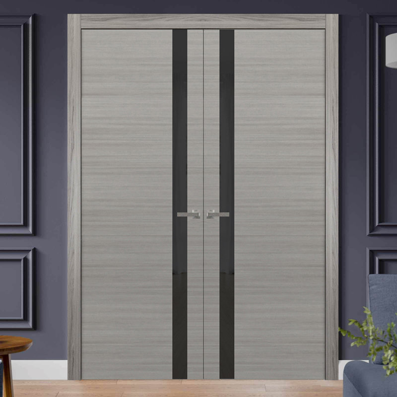 Portes françaises en bois givré Planum, 84 po x 84 po, Gris