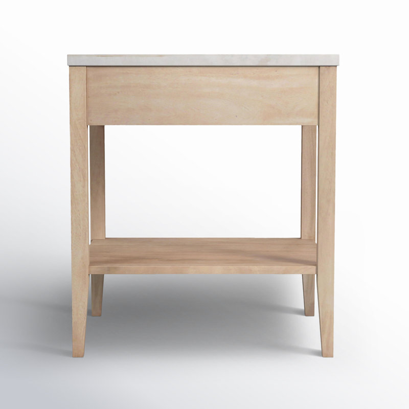 Mayfair 1 Drawer Wood and Marble Nightstand, Natural/Ivory