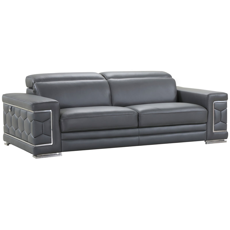 Ensemble de salon en cuir véritable Holmfinth, Cuir véritable gris