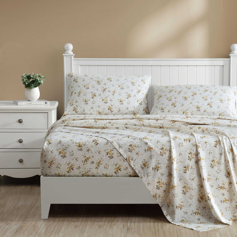 Queen Blue Floral Cotton Sateen Sheet Set