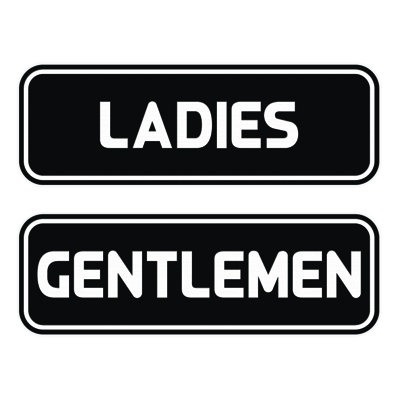 Standard Ladies Gentlemen Restroom Sign Set - Black / Gold Small 2" X 6"